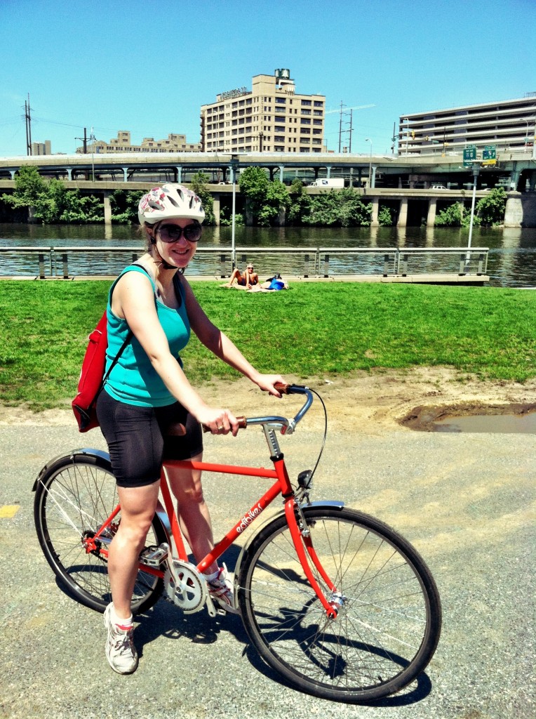 julie-edibikes riding an edibike on they schuylkill trail