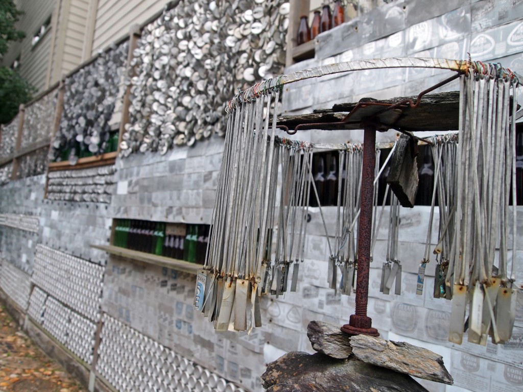 beer-can-wind-chime beer can wall and wind chime - beer can house