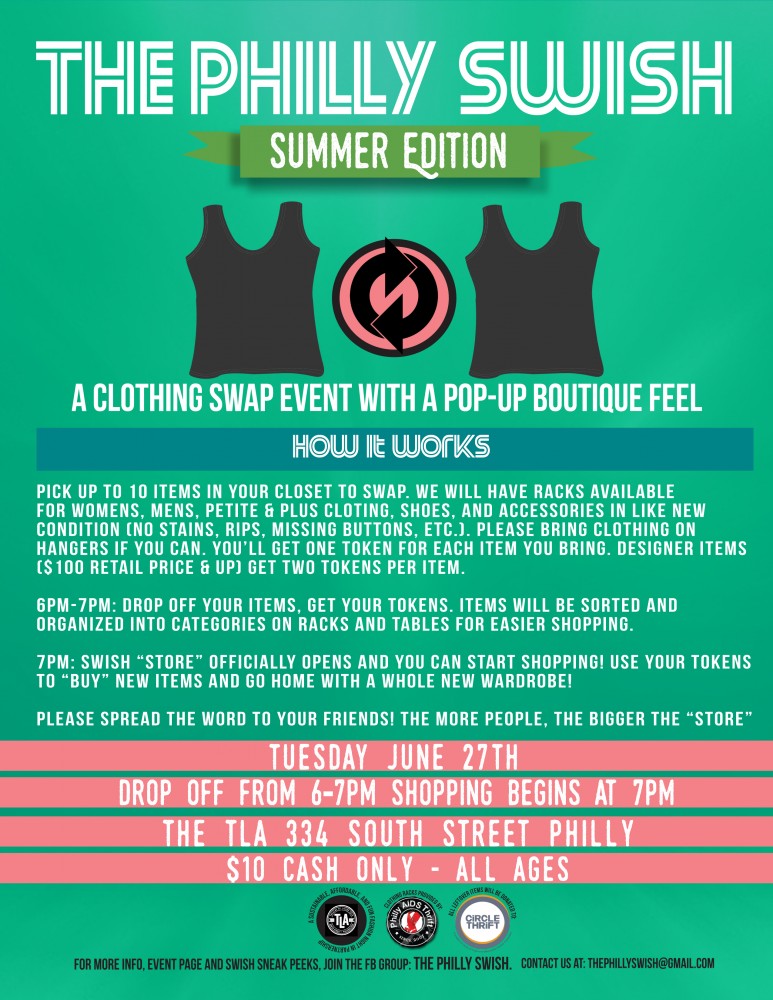 the philly swish clothing swap a sustainable fun shopping event summer shopping event flyer